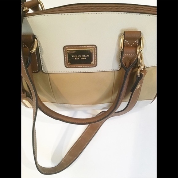 Tignanello block patterned satchel purse, tan, cream and brown in EUC - Picture 9 of 9